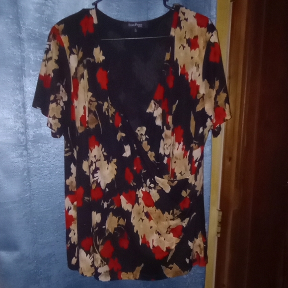 (3x) Evan Picone Women's Floral Wrap Blouse - Picture 1 of 6